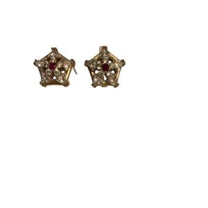 Gold and Red Starburst Earrings